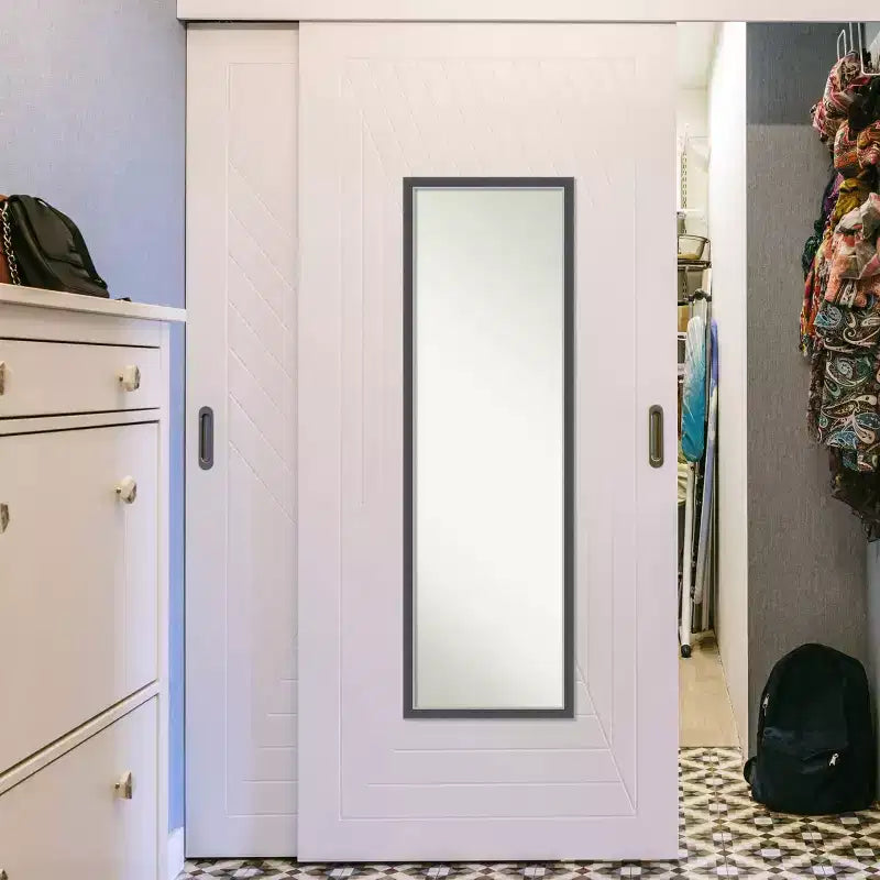 Thin Framed Full Length on the Door Mirror Black/Silver -: Polystyrene Frame, No Assembly Required