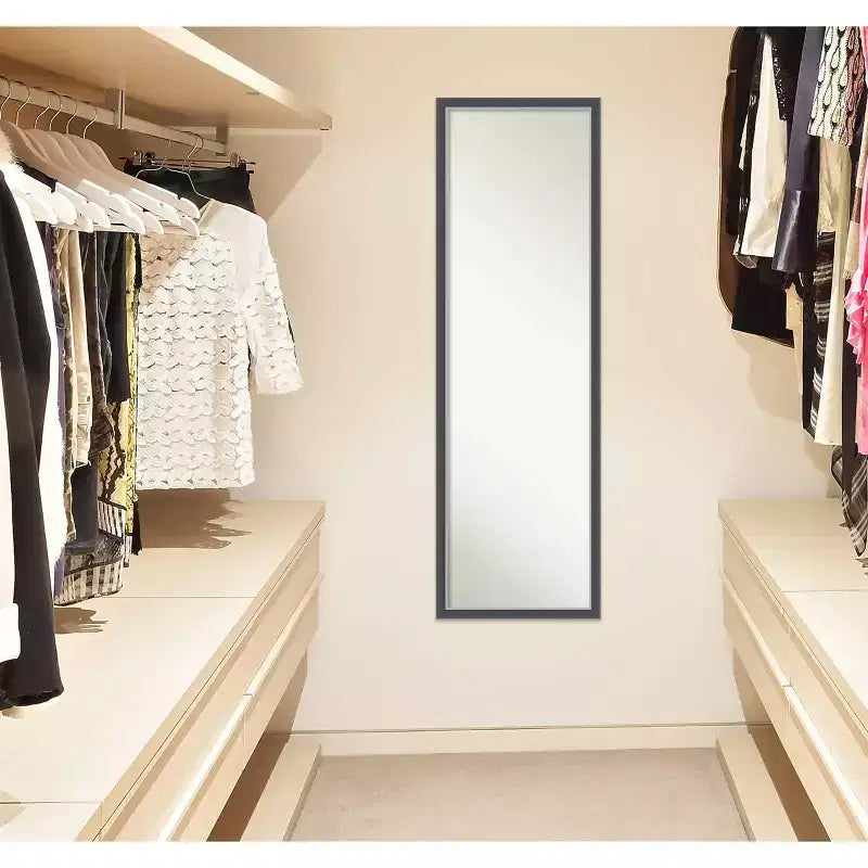 Thin Framed Full Length on the Door Mirror Black/Silver -: Polystyrene Frame, No Assembly Required