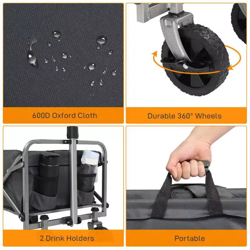 29.3'' W Black Garden Cart Portable Collapsible Utility Wagon