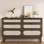6 Rattan Drawer Dresser, with USB Ports and Outlets, 6 Chests of Drawers Storage