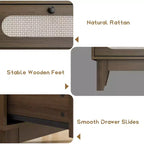 6 Rattan Drawer Dresser, with USB Ports and Outlets, 6 Chests of Drawers Storage