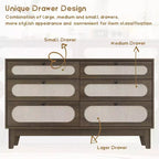 6 Rattan Drawer Dresser, with USB Ports and Outlets, 6 Chests of Drawers Storage
