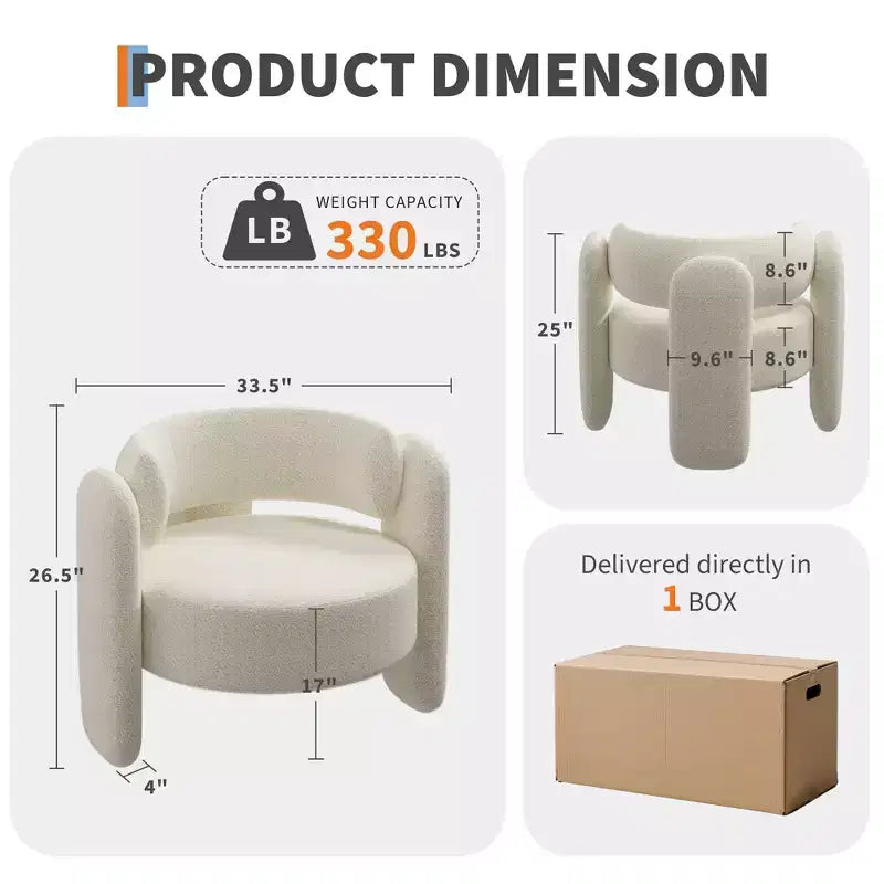 Modern Chenille Accent Chair - Mid-Century Upholstered, Cozy Round Armrest, Open Back, Round Corner Side Sitting Lounge, for Bedroom Office Cafe