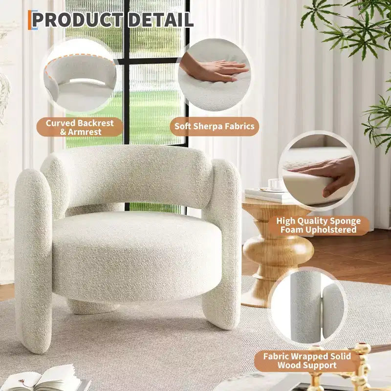 Modern Chenille Accent Chair - Mid-Century Upholstered, Cozy Round Armrest, Open Back, Round Corner Side Sitting Lounge, for Bedroom Office Cafe