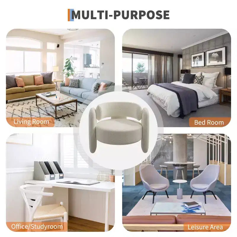 Modern Chenille Accent Chair - Mid-Century Upholstered, Cozy Round Armrest, Open Back, Round Corner Side Sitting Lounge, for Bedroom Office Cafe