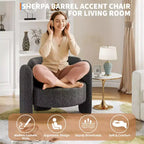 Modern Chenille Accent Chair - Mid-Century Upholstered, Cozy Round Armrest, Open Back, Round Corner Side Sitting Lounge, for Bedroom Office Cafe