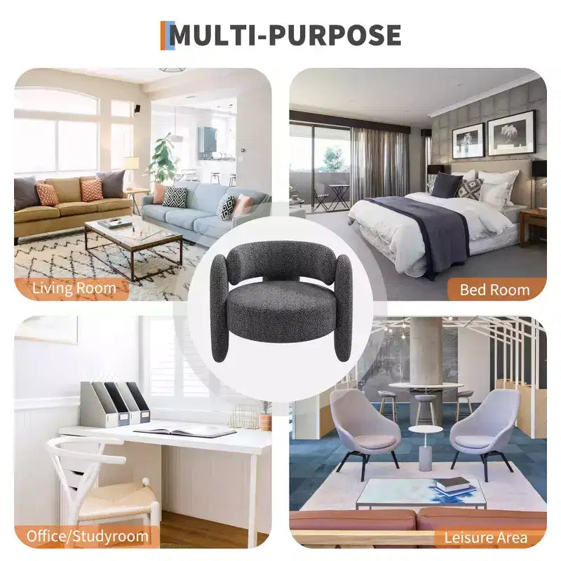 Modern Chenille Accent Chair - Mid-Century Upholstered, Cozy Round Armrest, Open Back, Round Corner Side Sitting Lounge, for Bedroom Office Cafe