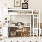 Full Size Loft Bed with Wardrobe & L-Shaped Desk,Heavy Duty Metal Bunk Beds with Storage Shelves,Modern Loft Beds for Teens & Adults