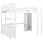 Full Size Loft Bed with Wardrobe & L-Shaped Desk,Heavy Duty Metal Bunk Beds with Storage Shelves,Modern Loft Beds for Teens & Adults