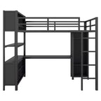 Full Size Loft Bed with Wardrobe & L-Shaped Desk,Heavy Duty Metal Bunk Beds with Storage Shelves,Modern Loft Beds for Teens & Adults