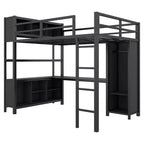 Full Size Loft Bed with Wardrobe & L-Shaped Desk,Heavy Duty Metal Bunk Beds with Storage Shelves,Modern Loft Beds for Teens & Adults