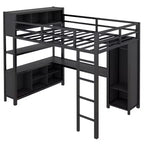 Full Size Loft Bed with Wardrobe & L-Shaped Desk,Heavy Duty Metal Bunk Beds with Storage Shelves,Modern Loft Beds for Teens & Adults