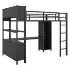 Full Size Loft Bed with Wardrobe & L-Shaped Desk,Heavy Duty Metal Bunk Beds with Storage Shelves,Modern Loft Beds for Teens & Adults
