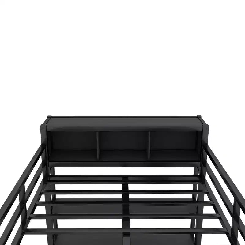 Full Size Loft Bed with Wardrobe & L-Shaped Desk,Heavy Duty Metal Bunk Beds with Storage Shelves,Modern Loft Beds for Teens & Adults
