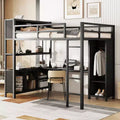 Full Size Loft Bed with Wardrobe & L-Shaped Desk,Heavy Duty Metal Bunk Beds with Storage Shelves,Modern Loft Beds for Teens & Adults