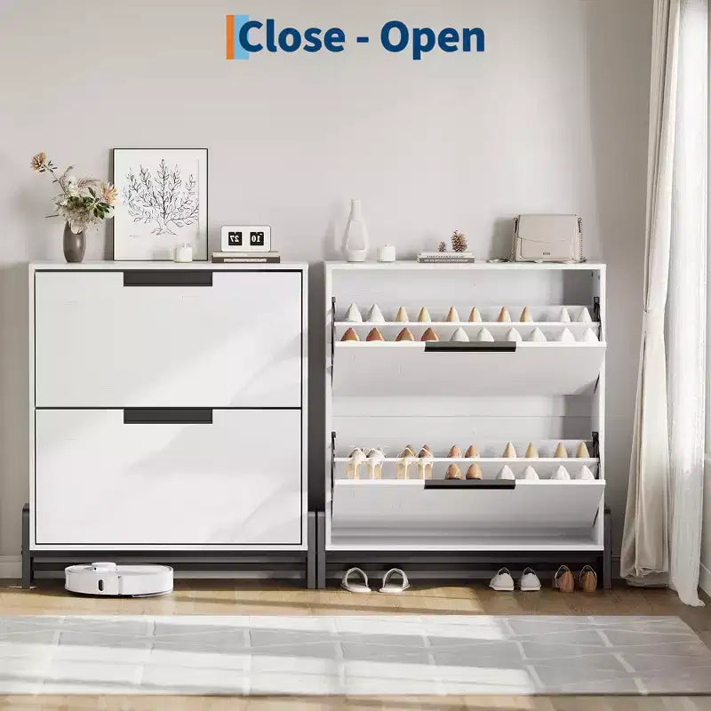 Shoe Storage Cabinet with Flip Drawers,Entryway Shoe Organizer with Drawer,Freestanding Hidden Narrow Shoe Rack Cabinet for Entryway,Hallway