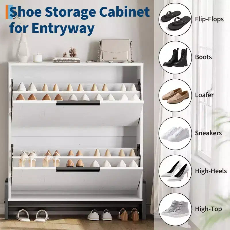 Shoe Storage Cabinet with Flip Drawers,Entryway Shoe Organizer with Drawer,Freestanding Hidden Narrow Shoe Rack Cabinet for Entryway,Hallway