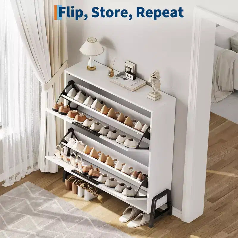 Shoe Storage Cabinet with Flip Drawers,Entryway Shoe Organizer with Drawer,Freestanding Hidden Narrow Shoe Rack Cabinet for Entryway,Hallway