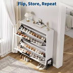 Shoe Storage Cabinet with Flip Drawers,Entryway Shoe Organizer with Drawer,Freestanding Hidden Narrow Shoe Rack Cabinet for Entryway,Hallway