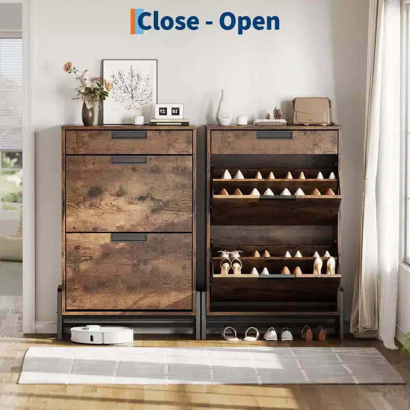 Shoe Storage Cabinet with Flip Drawers,Entryway Shoe Organizer with Drawer,Freestanding Hidden Narrow Shoe Rack Cabinet for Entryway,Hallway
