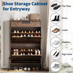 Shoe Storage Cabinet with Flip Drawers,Entryway Shoe Organizer with Drawer,Freestanding Hidden Narrow Shoe Rack Cabinet for Entryway,Hallway