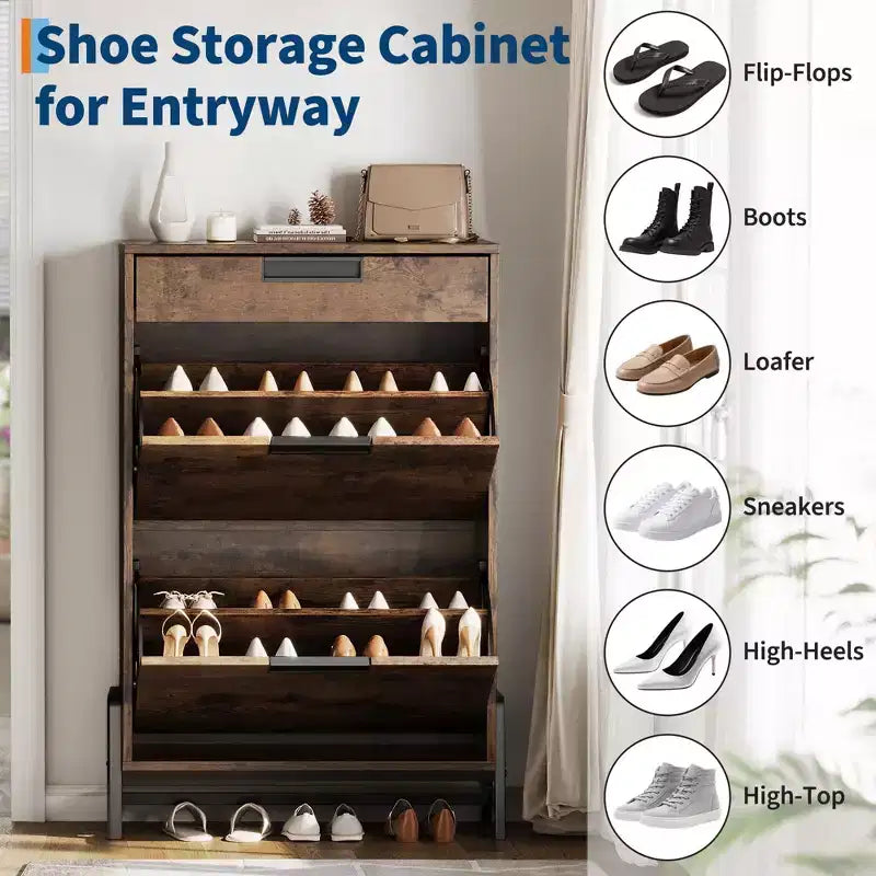 Shoe Storage Cabinet with Flip Drawers,Entryway Shoe Organizer with Drawer,Freestanding Hidden Narrow Shoe Rack Cabinet for Entryway,Hallway