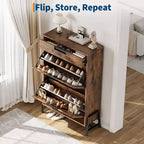 Shoe Storage Cabinet with Flip Drawers,Entryway Shoe Organizer with Drawer,Freestanding Hidden Narrow Shoe Rack Cabinet for Entryway,Hallway