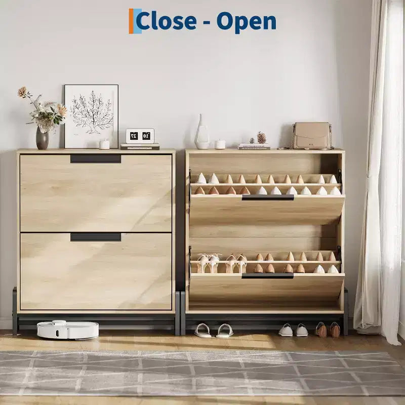 Shoe Storage Cabinet with Flip Drawers,Entryway Shoe Organizer with Drawer,Freestanding Hidden Narrow Shoe Rack Cabinet for Entryway,Hallway