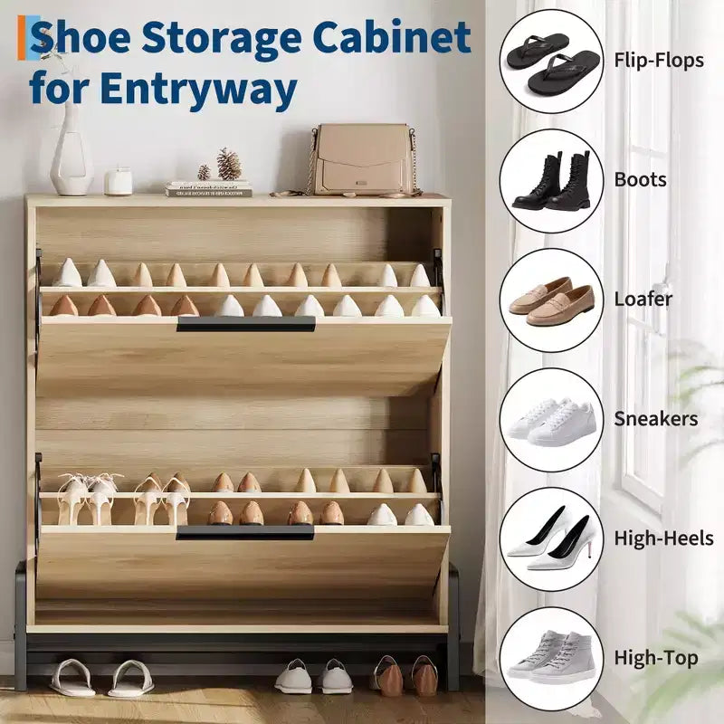 Shoe Storage Cabinet with Flip Drawers,Entryway Shoe Organizer with Drawer,Freestanding Hidden Narrow Shoe Rack Cabinet for Entryway,Hallway