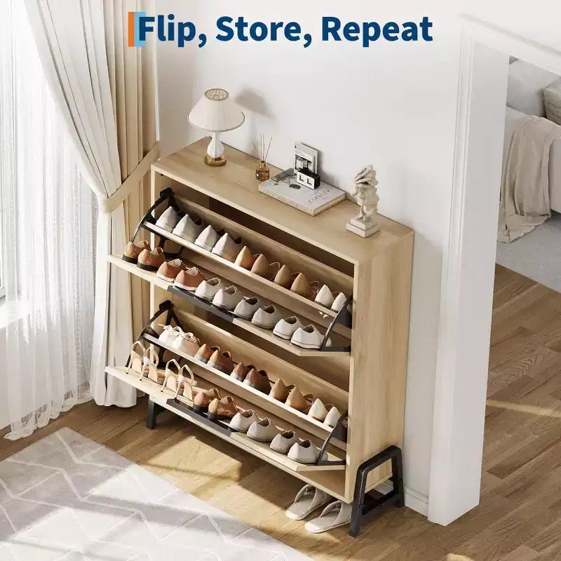 Shoe Storage Cabinet with Flip Drawers,Entryway Shoe Organizer with Drawer,Freestanding Hidden Narrow Shoe Rack Cabinet for Entryway,Hallway