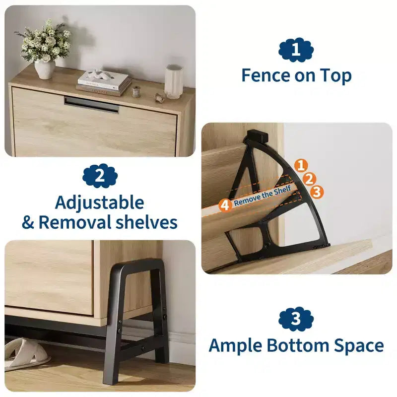 Shoe Storage Cabinet with Flip Drawers,Entryway Shoe Organizer with Drawer,Freestanding Hidden Narrow Shoe Rack Cabinet for Entryway,Hallway