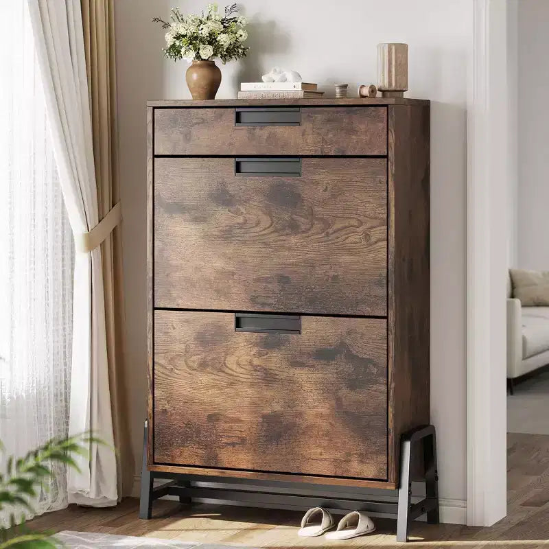 Shoe Storage Cabinet with Flip Drawers,Entryway Shoe Organizer with Drawer,Freestanding Hidden Narrow Shoe Rack Cabinet for Entryway,Hallway