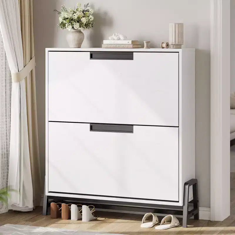 Shoe Storage Cabinet with Flip Drawers,Entryway Shoe Organizer with Drawer,Freestanding Hidden Narrow Shoe Rack Cabinet for Entryway,Hallway