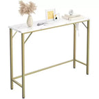 39.4 Modern Console Table with Built-in Charging Station, Slim Top & Metal Legs, Entryway, Hallway & Behind Sofa Table for Living Room, Apartment