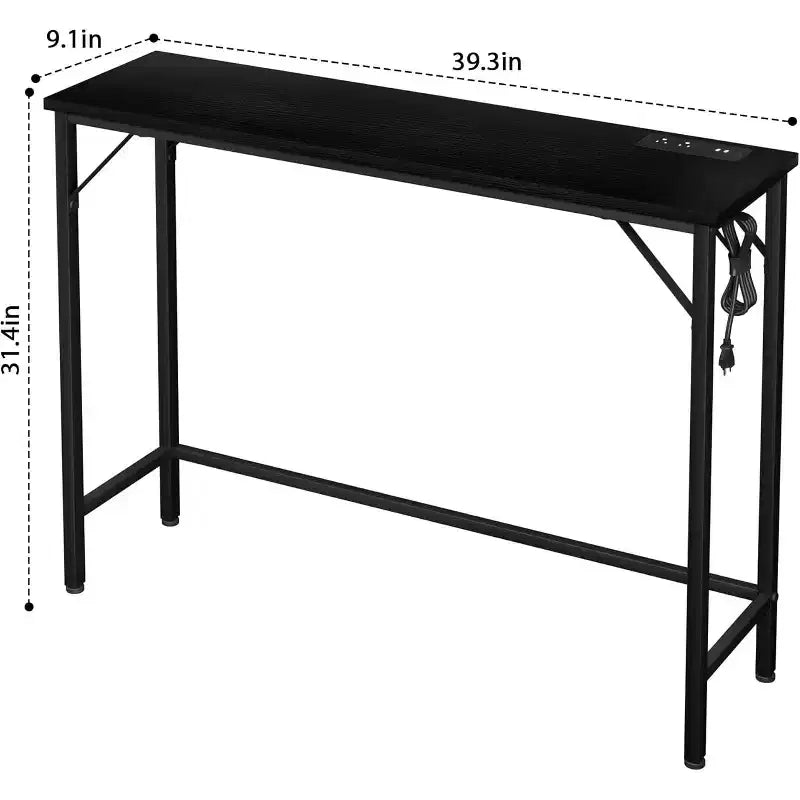 39.4 Modern Console Table with Built-in Charging Station, Slim Top & Metal Legs, Entryway, Hallway & Behind Sofa Table for Living Room, Apartment