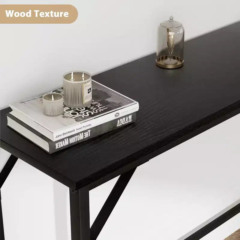 39.4 Modern Console Table with Built-in Charging Station, Slim Top & Metal Legs, Entryway, Hallway & Behind Sofa Table for Living Room, Apartment