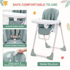 Foldable Baby High Chair with Adjustable Height, 5 Recline Positions & Removable Double Tray - Easy Clean, Space-Saving Infant Highchair for Toddlers