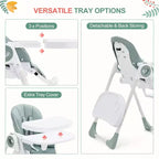 Foldable Baby High Chair with Adjustable Height, 5 Recline Positions & Removable Double Tray - Easy Clean, Space-Saving Infant Highchair for Toddlers