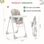 Foldable Baby High Chair with Adjustable Height, 5 Recline Positions & Removable Double Tray - Easy Clean, Space-Saving Infant Highchair for Toddlers