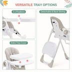Foldable Baby High Chair with Adjustable Height, 5 Recline Positions & Removable Double Tray - Easy Clean, Space-Saving Infant Highchair for Toddlers