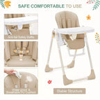 Foldable Baby High Chair with Adjustable Height, 5 Recline Positions & Removable Double Tray - Easy Clean, Space-Saving Infant Highchair for Toddlers