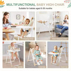 Foldable Baby High Chair with Adjustable Height, 5 Recline Positions & Removable Double Tray - Easy Clean, Space-Saving Infant Highchair for Toddlers