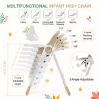 Foldable Baby High Chair with Adjustable Height, 5 Recline Positions & Removable Double Tray - Easy Clean, Space-Saving Infant Highchair for Toddlers
