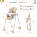 Foldable Baby High Chair with Adjustable Height, 5 Recline Positions & Removable Double Tray - Easy Clean, Space-Saving Infant Highchair for Toddlers