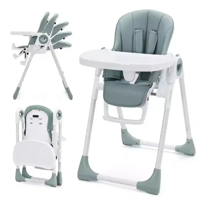 Foldable Baby High Chair with Adjustable Height, 5 Recline Positions & Removable Double Tray - Easy Clean, Space-Saving Infant Highchair for Toddlers