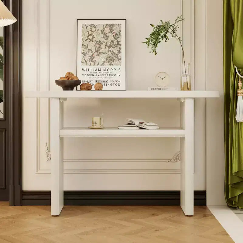 Elegant Minimalist Console Table with Rounded Edges and Sturdy Shelf Design for Living Room Gray Wash