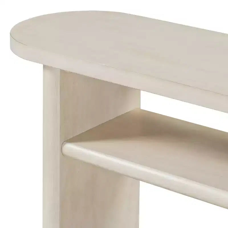Elegant Minimalist Console Table with Rounded Edges and Sturdy Shelf Design for Living Room Gray Wash