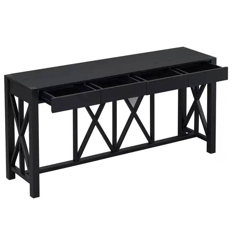 Modern Crisscross Console Table with 4 Spacious Drawers