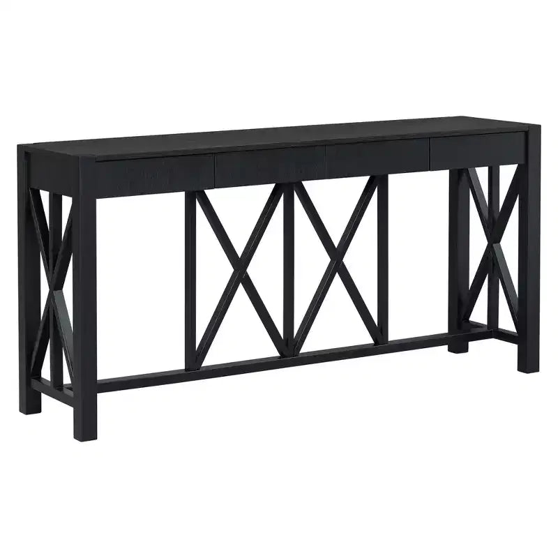 Modern Crisscross Console Table with 4 Spacious Drawers
