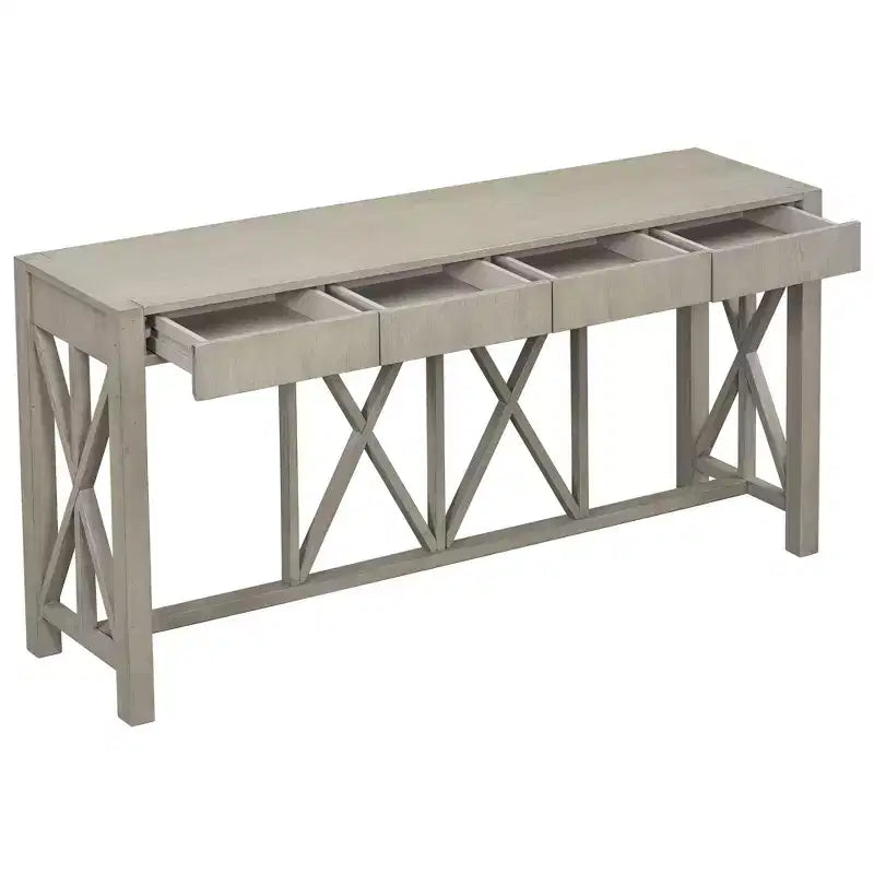 Modern Crisscross Console Table with 4 Spacious Drawers
